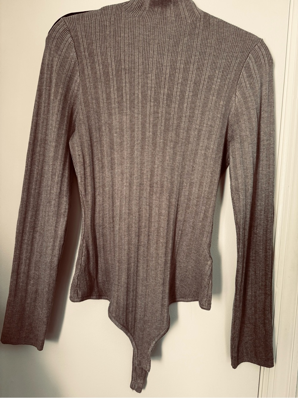 House of Harlow 1960 Ribbed Mock Neck Long-Sleeve Bodysuit -Tan
